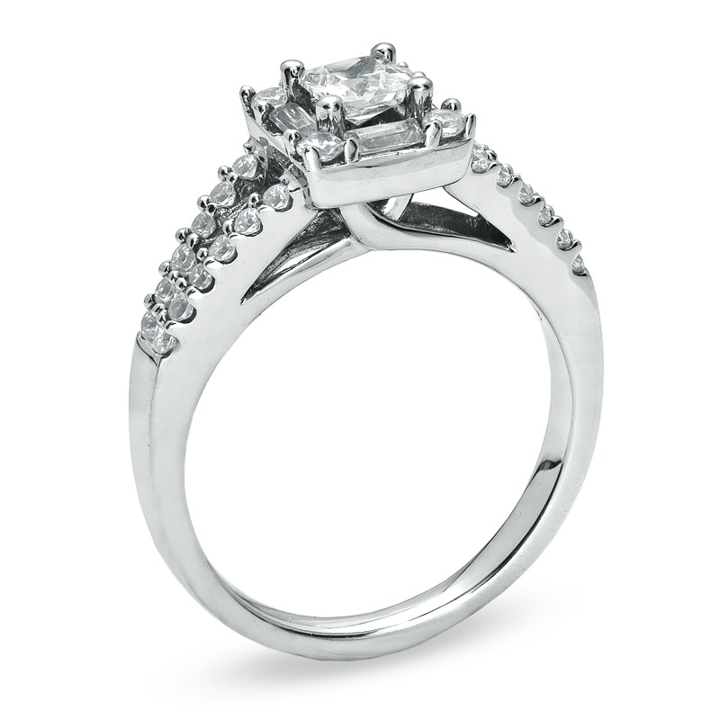 Main Image 2 of Previously Owned - 1 CT. T.W. Princess-Cut Diamond Split Shank Engagement Ring in 14K White Gold