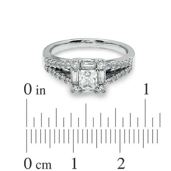 Previously Owned - 1 CT. T.w. Princess-Cut Diamond Split Shank Engagement Ring in 14K White Gold