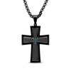 Thumbnail Image 1 of Previously Owned - Men's Enhanced Blue Diamond Accent Cross Pendant in Black Stainless Steel - 24"