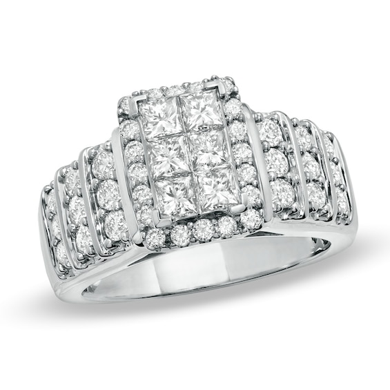Previously Owned - 1-1/2 CT. T.w. Princess-Cut Composite Diamond Engagement Ring in 14K White Gold