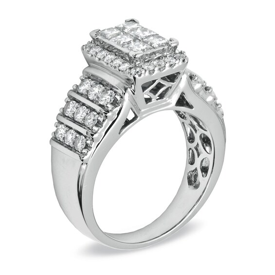 Previously Owned - 1-1/2 CT. T.w. Princess-Cut Composite Diamond Engagement Ring in 14K White Gold