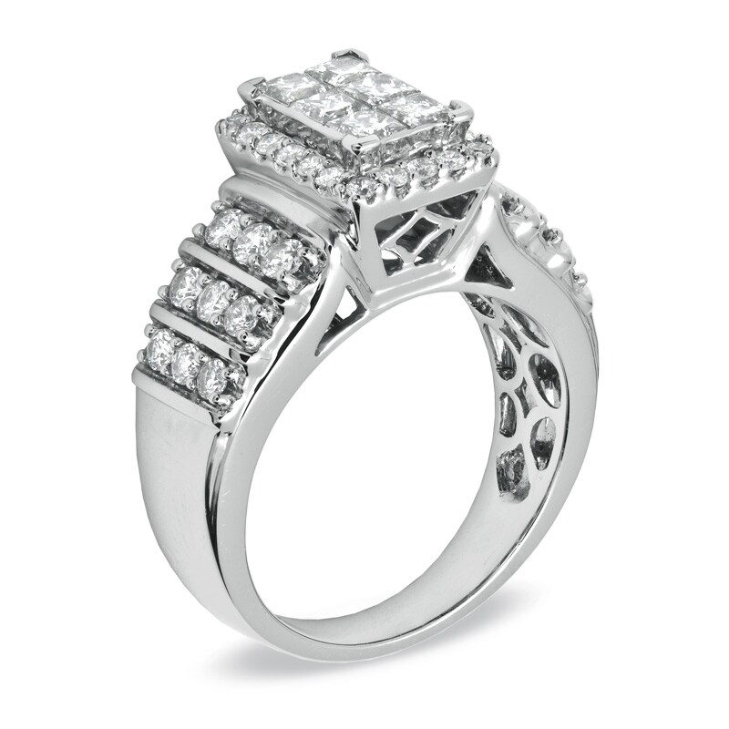 Main Image 2 of Previously Owned - 1-1/2 CT. T.W. Princess-Cut Composite Diamond Engagement Ring in 14K White Gold
