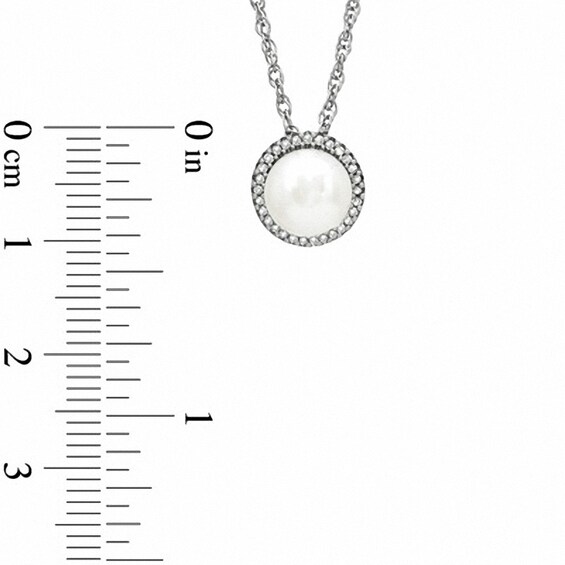 Previously Owned-Honora 7.5-8.0mm Freshwater Cultured Pearl and Diamond Accent Frame Pendant in Sterling Silver