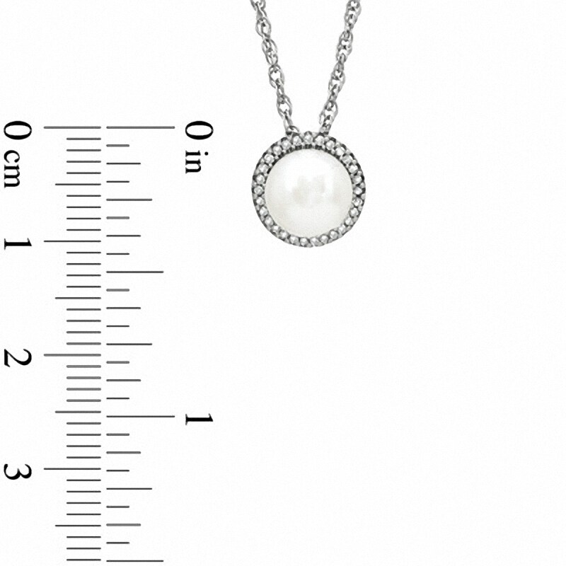 Main Image 2 of Previously Owned-Honora 7.5-8.0mm Freshwater Cultured Pearl and Diamond Accent Frame Pendant in Sterling Silver