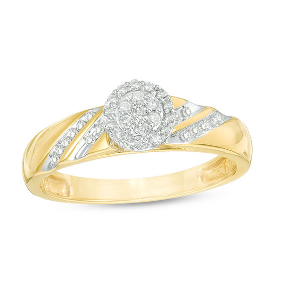Previously Owned - 1/3 CT. T.w. Composite Diamond Frame Slant Wedding Ensemble in 10K Gold