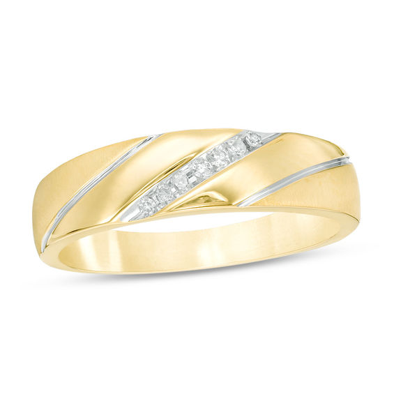 Previously Owned - 1/3 CT. T.w. Composite Diamond Frame Slant Wedding Ensemble in 10K Gold