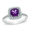 Thumbnail Image 0 of Previously Owned - 7.0mm Cushion-Cut Amethyst and Lab-Created White Sapphire Ring in Sterling Silver