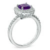 Thumbnail Image 1 of Previously Owned - 7.0mm Cushion-Cut Amethyst and Lab-Created White Sapphire Ring in Sterling Silver