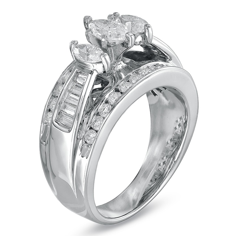 Main Image 2 of Previously Owned - 1-1/2 CT. T.W. Marquise Diamond Cathedral Bridge Ring in 14K White Gold