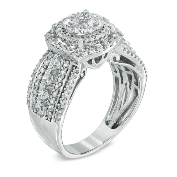 Previously Owned - 1-1/2 CT. T.w. Diamond Layered Framed Cluster Ring in 10K White Gold