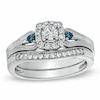 Thumbnail Image 1 of Previously Owned - 1/2 CT. T.W. Blue and White Diamond Vintage-Style Frame Bridal Set in 10K White Gold
