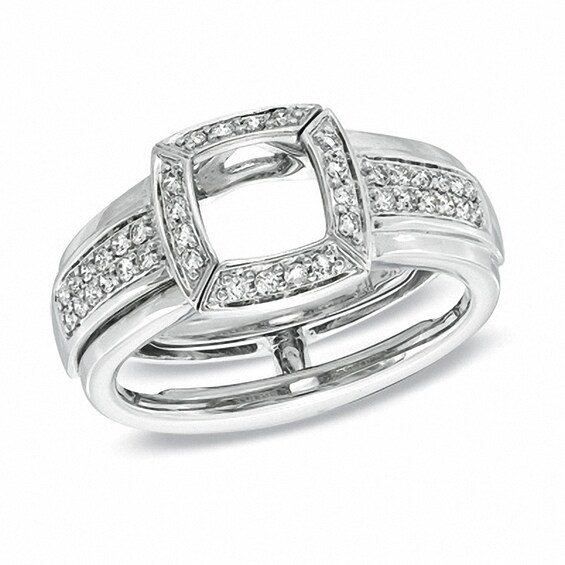 Previously Owned - 1/4 CT. T.w. Diamond Square Frame Solitaire Enhancer in 14K White Gold