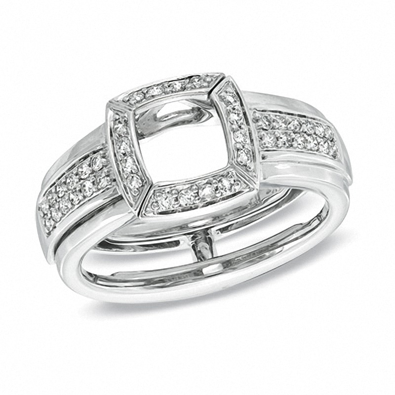 Main Image 1 of Previously Owned - 1/4 CT. T.W. Diamond Square Frame Solitaire Enhancer in 14K White Gold