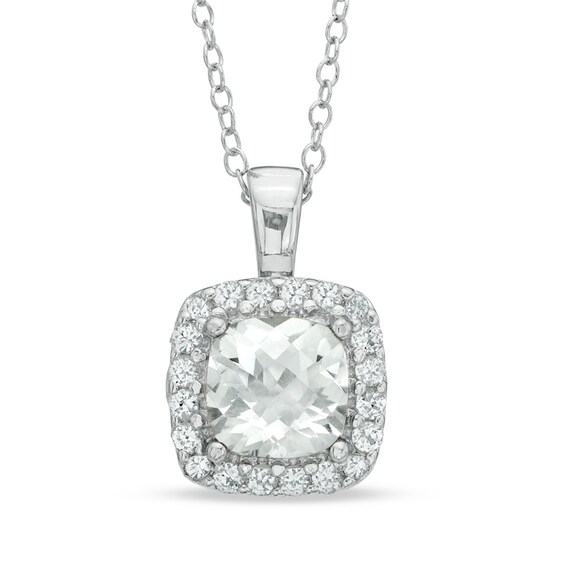 Previously Owned - 7.0mm Cushion-Cut Lab-Created White Sapphire Frame Pendant in Sterling Silver