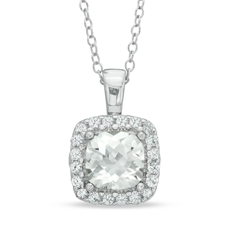 Main Image 1 of Previously Owned - 7.0mm Cushion-Cut Lab-Created White Sapphire Frame Pendant in Sterling Silver