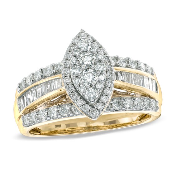 Previously Owned - 1 CT. T.w. Diamond Marquise Cluster Engagement Ring in 10K Gold