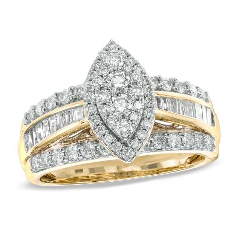 Main Image 1 of Previously Owned - 1 CT. T.W. Diamond Marquise Cluster Engagement Ring in 10K Gold