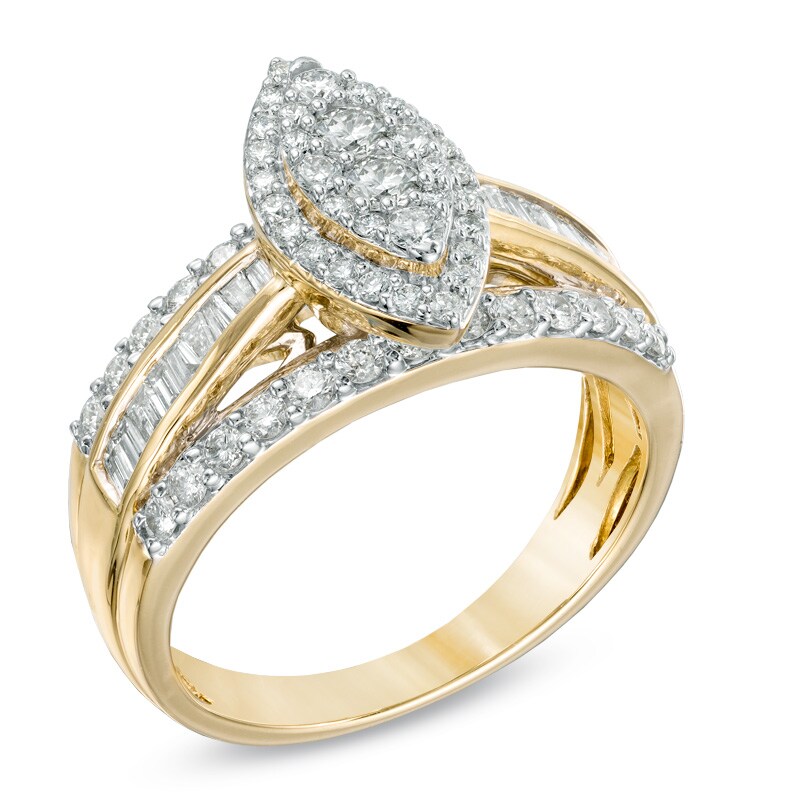 Main Image 2 of Previously Owned - 1 CT. T.W. Diamond Marquise Cluster Engagement Ring in 10K Gold