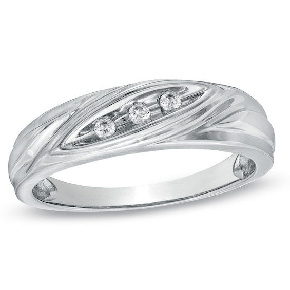 Previously Owned - 1/10 CT. T.w. Diamond Three Stone Slant Band in 10K White Gold