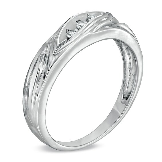 Previously Owned - 1/10 CT. T.w. Diamond Three Stone Slant Band in 10K White Gold