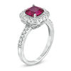 Thumbnail Image 2 of Previously Owned - 7.0mm Cushion-Cut Lab-Created Ruby and White Sapphire Frame Ring in Sterling Silver