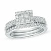 Thumbnail Image 1 of Previously Owned 1-1/4 CT. T.W. Quad Princess-Cut Diamond Soldered Bridal Set in 14K White Gold