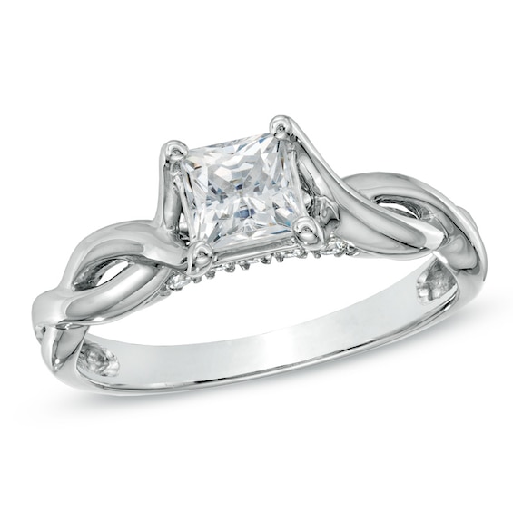 Previously Owned - 1 CT. T.w. Princess-Cut Diamond Twist Shank Engagement Ring in 14K White Gold (J/I3)