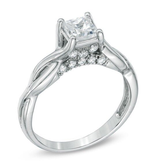 Previously Owned - 1 CT. T.w. Princess-Cut Diamond Twist Shank Engagement Ring in 14K White Gold (J/I3)