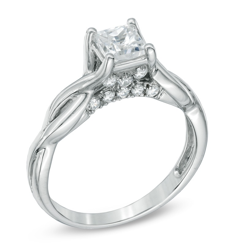 Main Image 2 of Previously Owned - 1 CT. T.W. Princess-Cut Diamond Twist Shank Engagement Ring in 14K White Gold (J/I3)