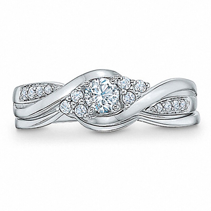Main Image 1 of Previously Owned - 1/3 CT. T.W. Diamond Bypass Bridal Set in 10K White Gold