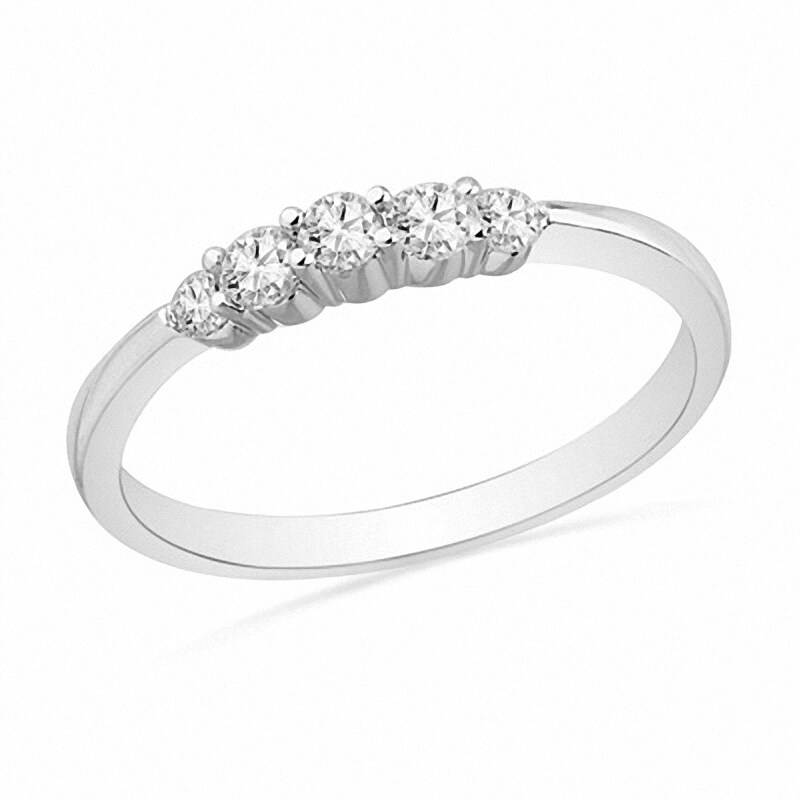 Main Image 1 of Previously Owned - 1/4 CT. T.W. Diamond Five Stone Wedding Band in 10K White Gold