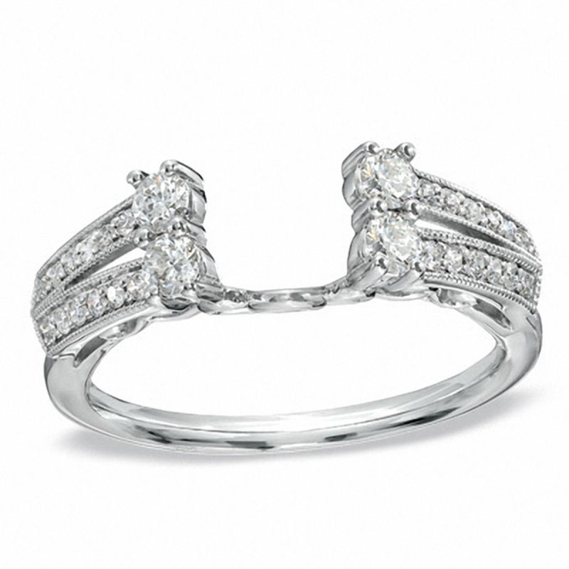 Previously Owned - 1/2 CT. T.W. Diamond Side Accent Double Row Solitaire Enhancer in 14K White Gold