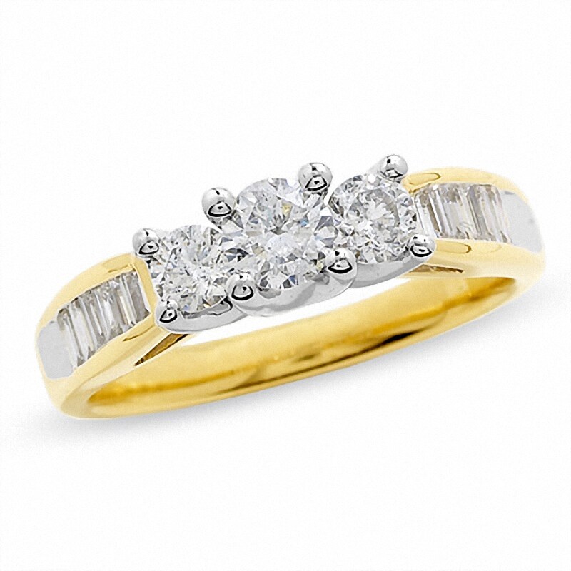 Main Image 1 of Previously Owned - 1 CT. T.W. Diamond "V" Gallery Three Stone Ring in 14K Gold