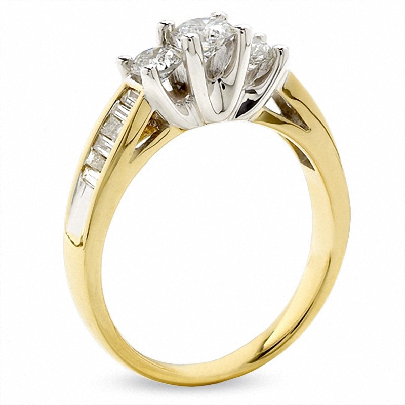 Main Image 2 of Previously Owned - 1 CT. T.W. Diamond "V" Gallery Three Stone Ring in 14K Gold