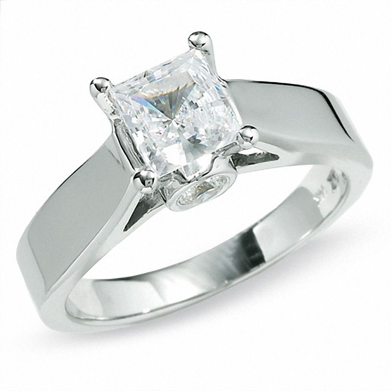 Main Image 1 of Previously Owned - 1-1/4 CT. T.W. Princess-Cut Diamond Solitaire Engagement Ring in 14K White Gold