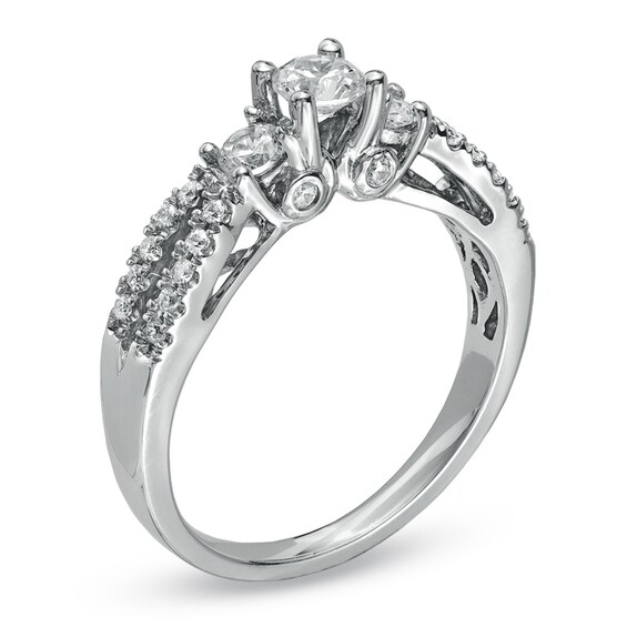 Previously Owned - 5/8 CT. T.w. Diamond Three Stone Contour Engagement Ring in 14K White Gold