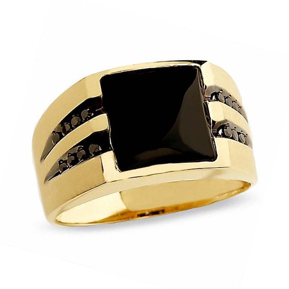 Previously Owned - Onyx Ring in 10K Gold with Black Diamonds