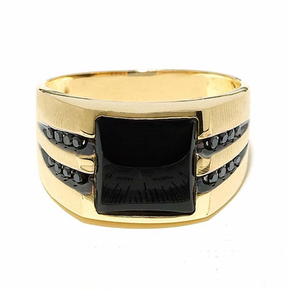 Previously Owned - Onyx Ring in 10K Gold with Black Diamonds