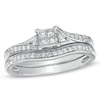 Thumbnail Image 1 of Previously Owned - 1/4 CT. T.W. Quad Princess-Cut Diamond Bypass Bridal Set in 10K White Gold