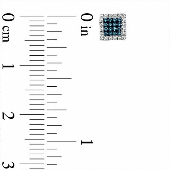 Previously Owned - 1/8 CT. T.w. Enhanced Blue and White Diamond Square Frame Stud Earrings in 10K White Gold