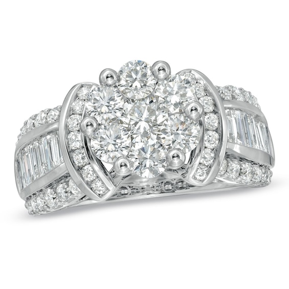 Previously Owned - 2-1/5 CT. T.w. Diamond Cluster Engagement Ring in 14K White Gold