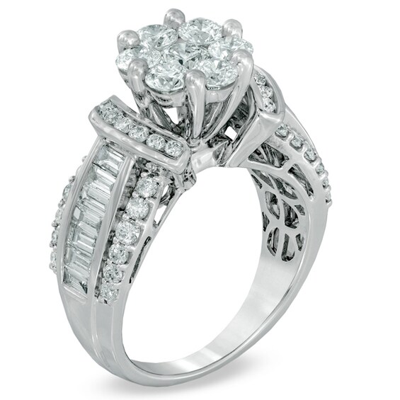 Previously Owned - 2-1/5 CT. T.w. Diamond Cluster Engagement Ring in 14K White Gold