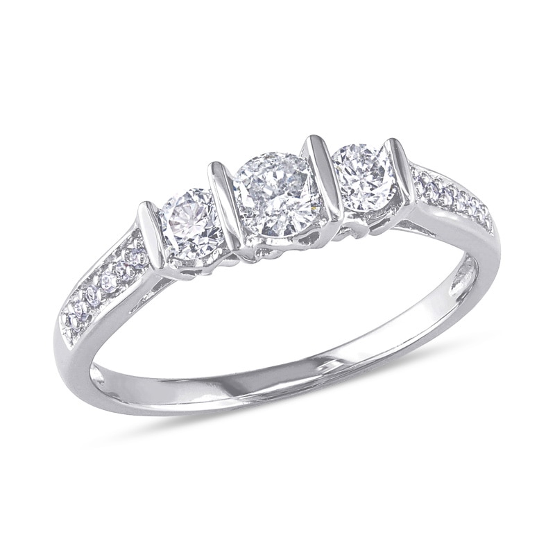 Main Image 1 of Previously Owned - 1/2 CT. T.W. Diamond Three Stone Ring in 10K White Gold