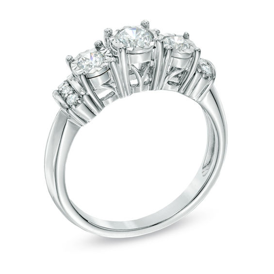 Previously Owned - 1/2 CT. T.w. Diamond Collar Past Present Future® Ring in 10K White Gold