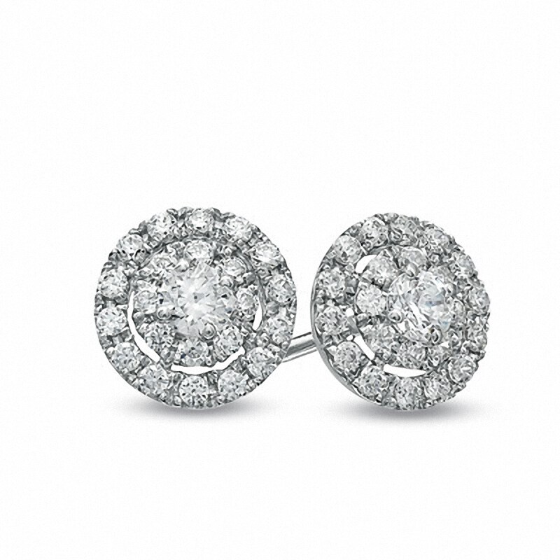 Main Image 1 of Previously Owned - 1 CT. T.W. Diamond Double Frame Stud Earrings in 10K White Gold
