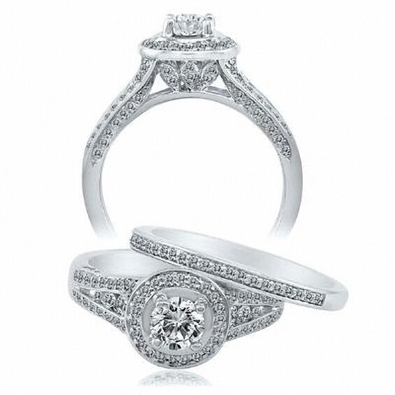 Previously Owned - 1-1/4 CT. T.w. Diamond Frame Bridal Set in 14K White Gold
