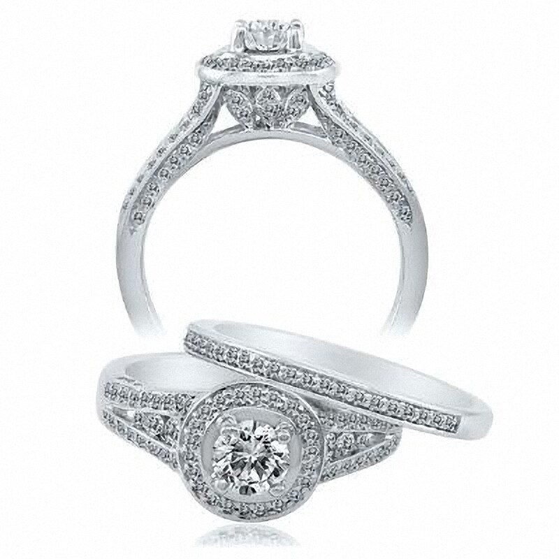 Main Image 2 of Previously Owned - 1-1/4 CT. T.W. Diamond Frame Bridal Set in 14K White Gold