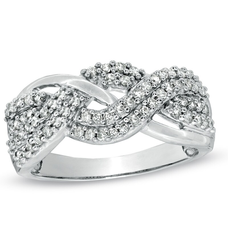 Main Image 1 of Previously Owned - 1/2 CT. T.W. Diamond Braided Ring in 10K White Gold