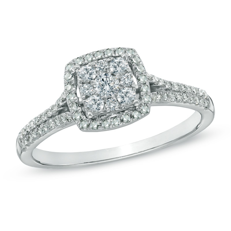 Main Image 1 of Previously Owned - 1/2 CT. T.W. Diamond Square Cluster Engagement Ring in 10K White Gold