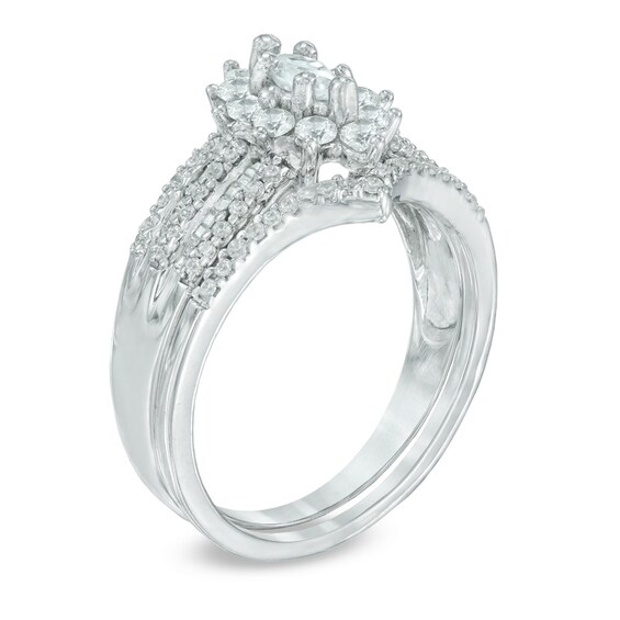 Previously Owned - 1 CT. T.w. Marquise Diamond Frame Bridal Set in 10K White Gold